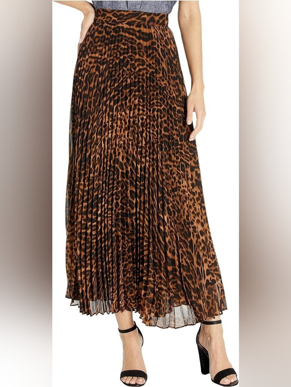 Ralph Lauren Brown and Black Leopard Print Pleated Maxi Skirt
